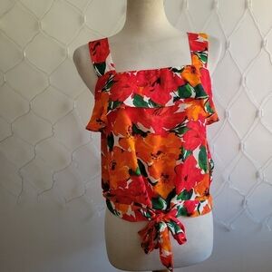 Zara Basic Floral Tank Blouse • Red & Orange • Vibrant • Bold • Size Small